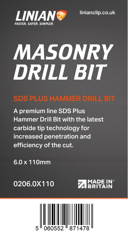 Masonry Drill Bit - SDS Plus Hammer Drill Bit, 6.0 x 110mm packaging